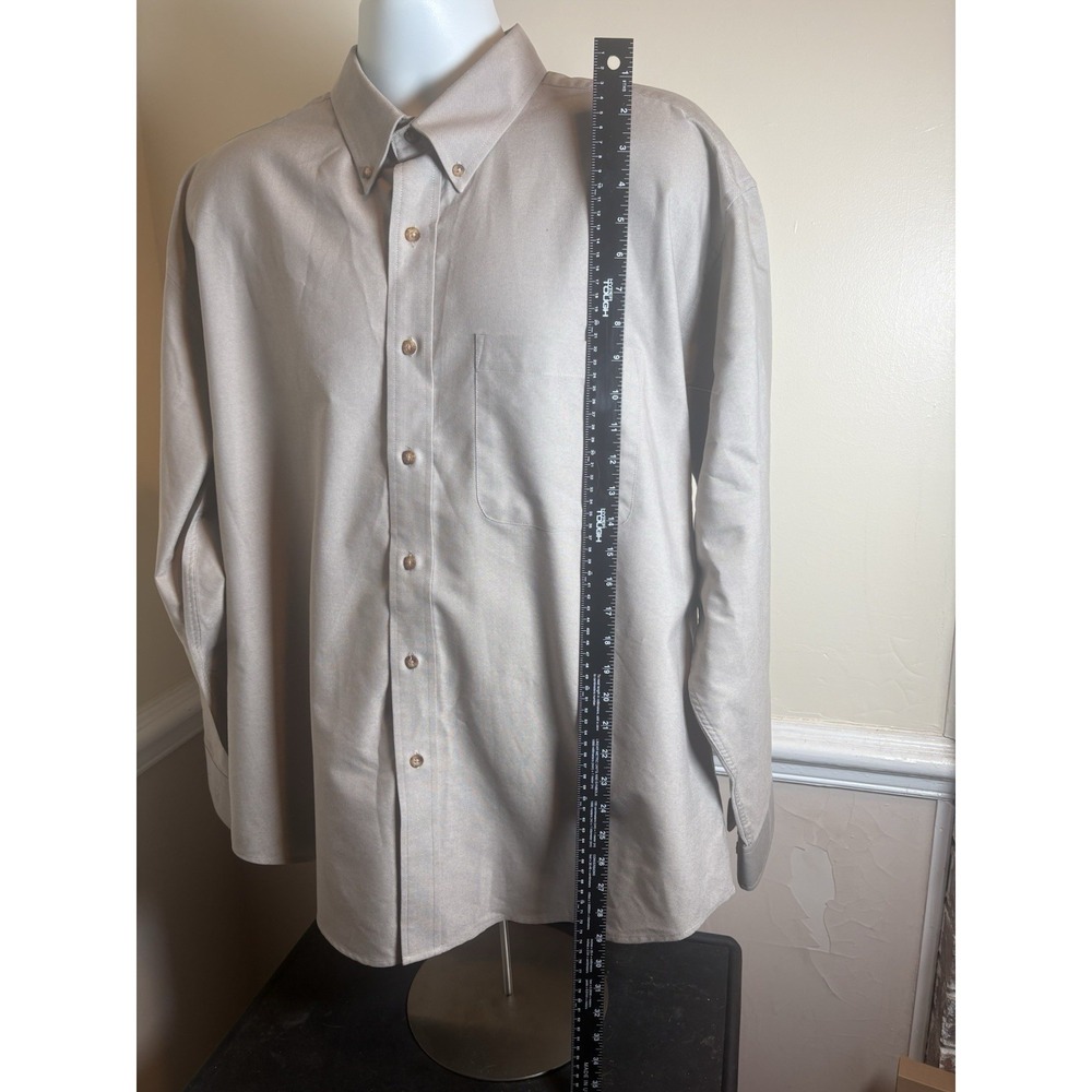 Bill Blass Premium Mens XL Tan Button Down Wrinkle Free Long Sleeve - Picture 2 of 9
